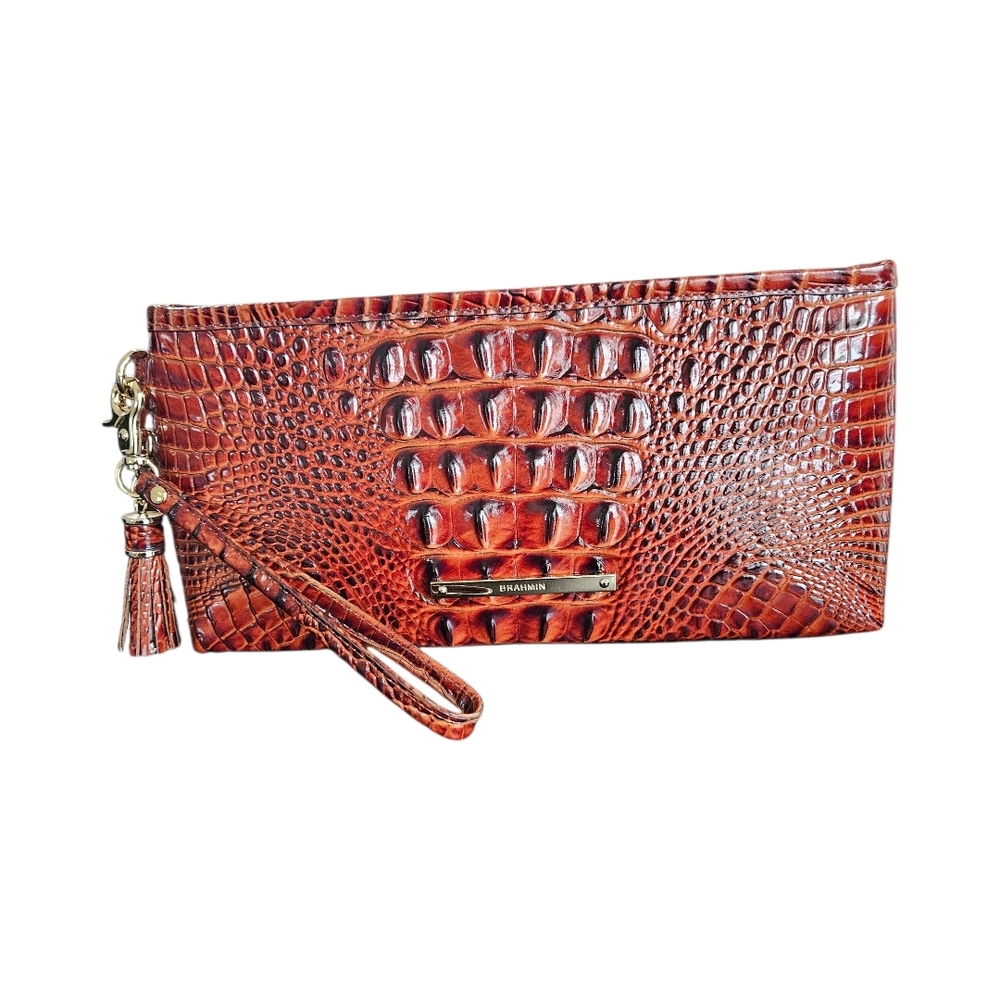 Brahmin Cognac Croc-Embossed Wristlet Clutch - Picture 2 of 7